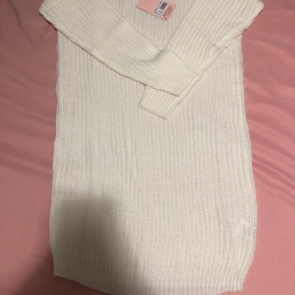 white off the shoulder knitted sweater dress - - Picture 4 of 5